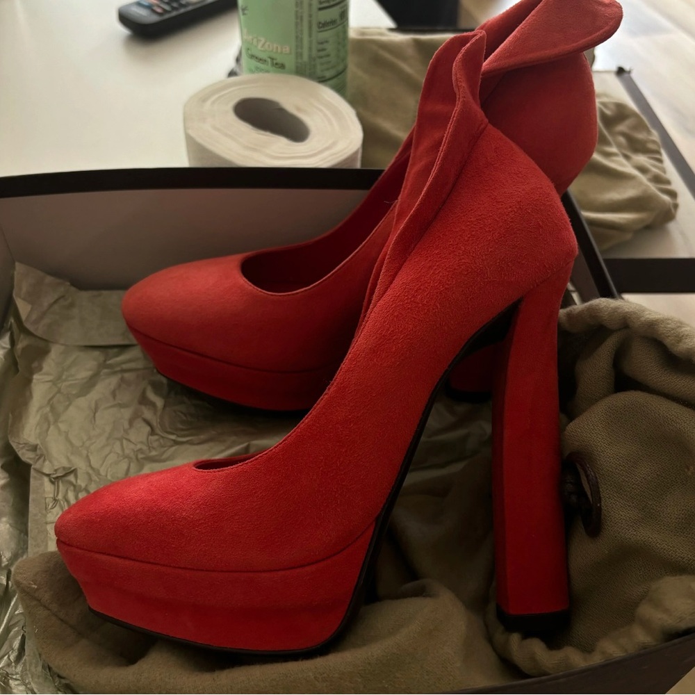 Bottega Veneta Red Platform Heels with Block Heel